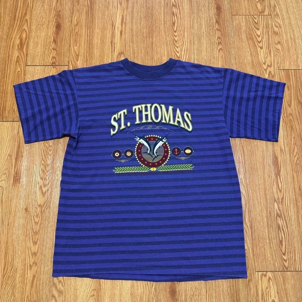 Saint Thomas Men's Shirt XL Vintage Striped Purple Virgin Islands 90s Swordfish